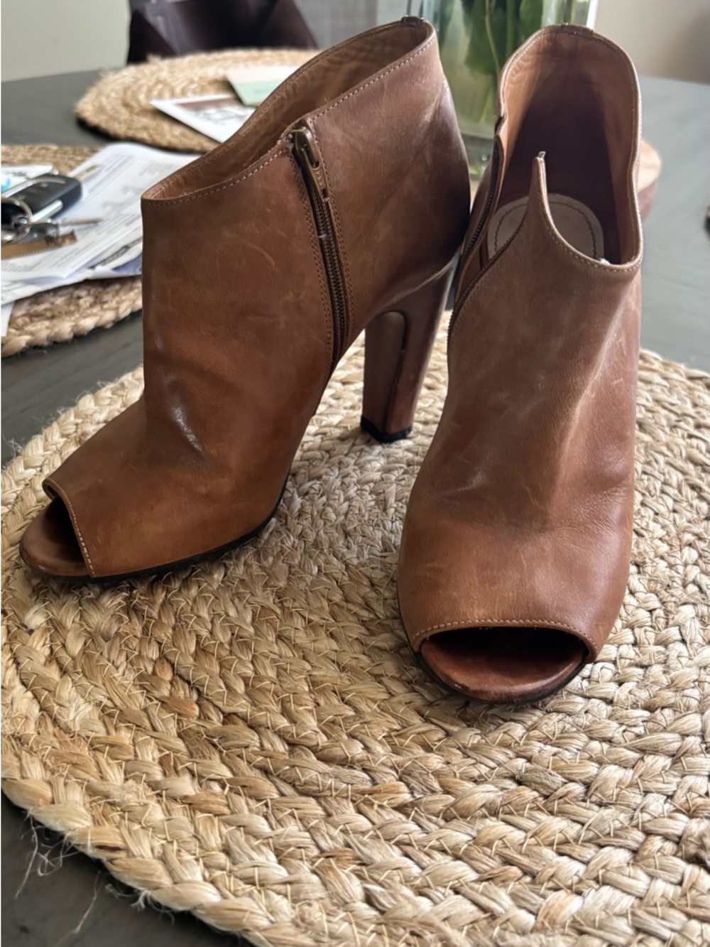 Maison Martin Margiela Brown Leather Peep-Toe Ankle Booties